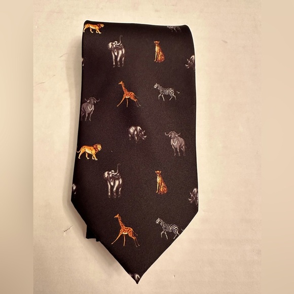 NWT Into Africa Men’s Animal Print Handmade Neck Tie Polyester African Animals - Picture 1 of 6